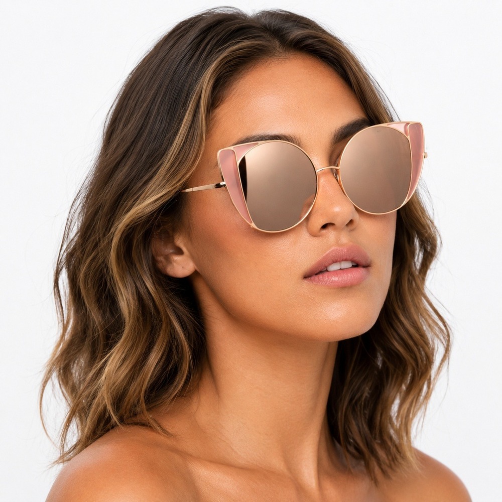 Linda Farrow 854 C6 Austin Oversized Cat Eye Sunglasses Rose Gold Titanium Frame